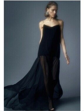 Zara Mulberry Silk Dress Black New